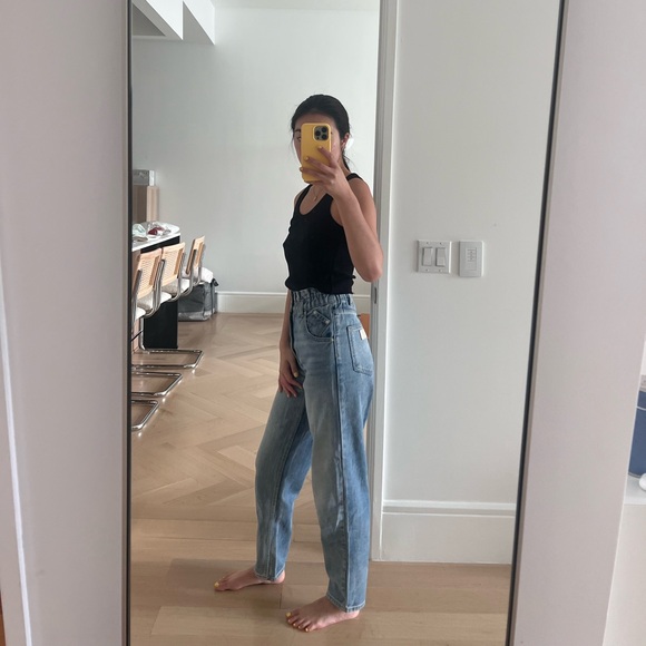 Maje Promesso Paperbag Waist Faded Jeans in Blue 34 - Picture 2 of 8